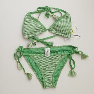 Lucky Brand Green Mesh Bikini Set M | Tassel Boho Swimwear | NWT